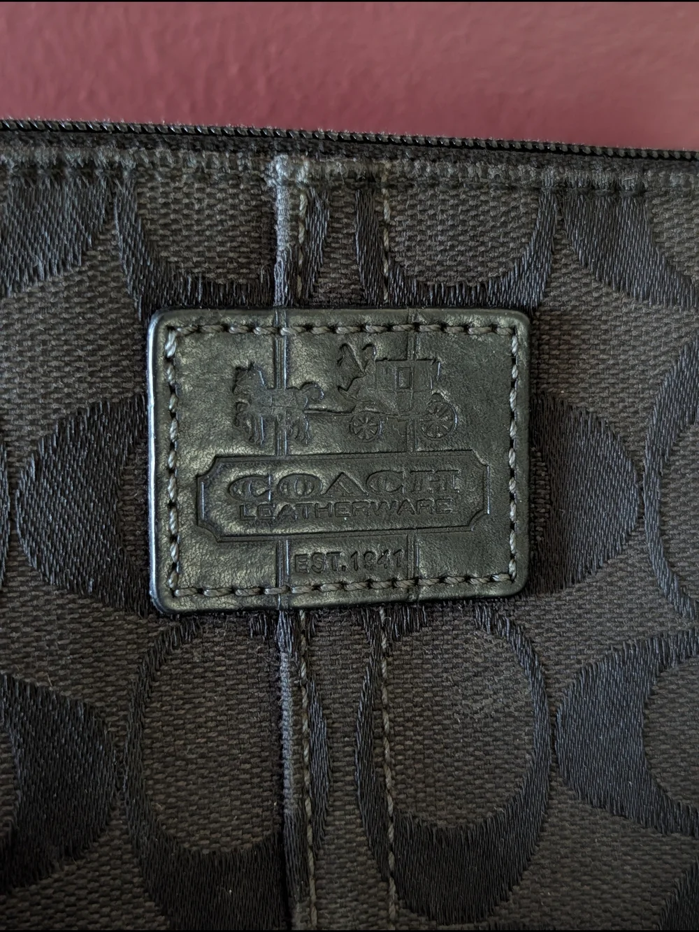 Coach Black Signature Monogram Wristlet Wallet with Gold Hardware w/ COA